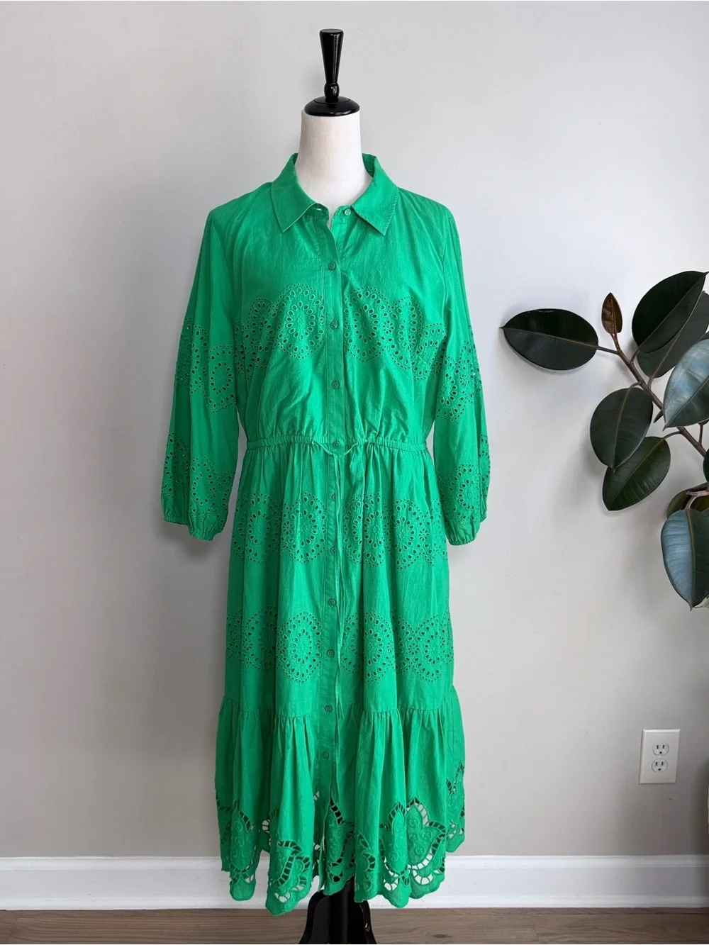 Talbots Eyelet Puff Sleeve Poplin Shirtdress 12 - Picture 3 of 10